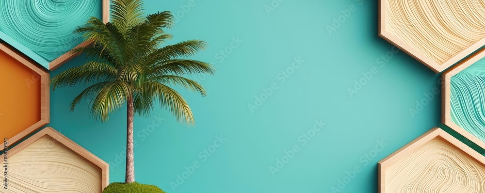 Poster palm tree abstract background idea. modern interior design featuring a palm tree with vibrant colors