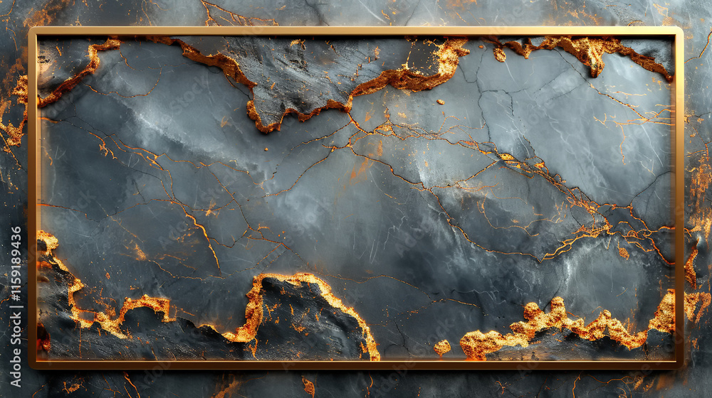 Poster elegant marble texture with golden veins displayed in a frame