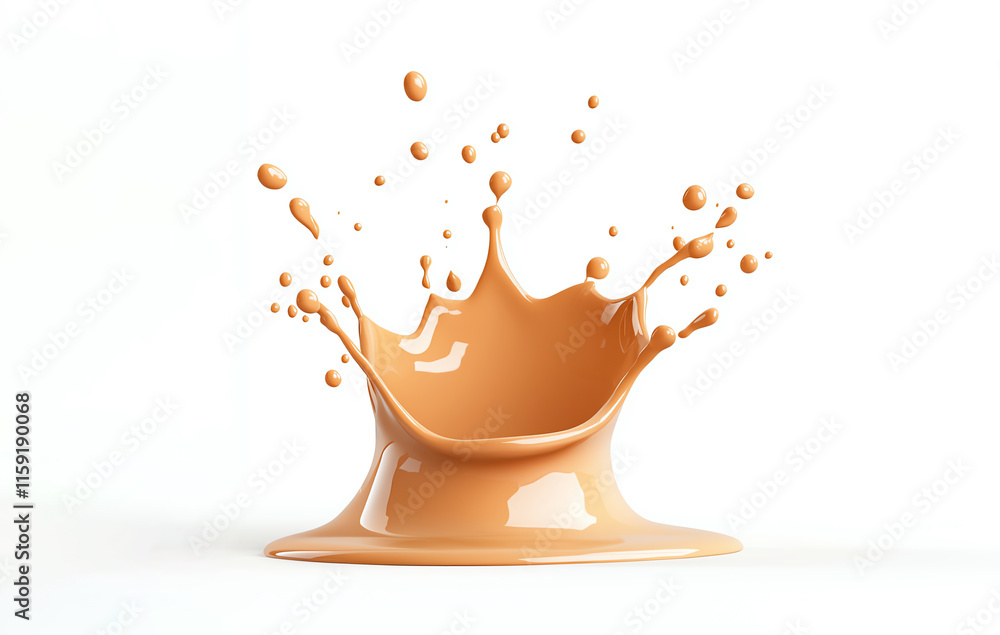 Poster a dynamic splash of beige liquid captured in motion, showcasing intricate detail and vibrant motion.