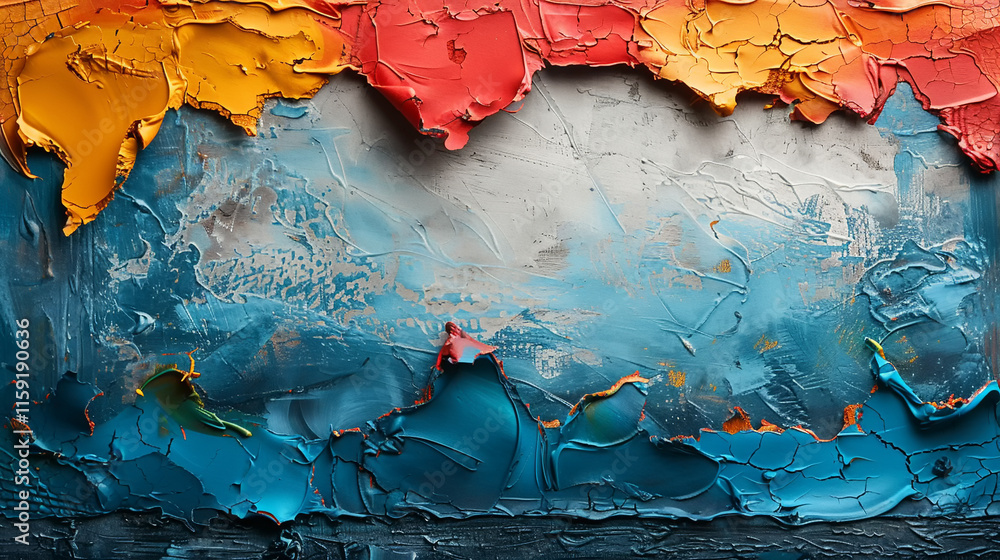 Poster vibrant abstract landscape with textured layers of color and depth