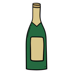 Hand drawn cartoon bottle of champagne on white background.
