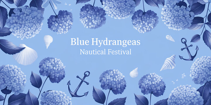 Blue Hydrangeas Nautical Anchors Summer Floral Banner