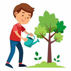child watering the tree