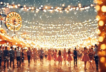 Fototapeta premium Soft Cream Background with Subtle Bokeh from Blurry Festival Lights, Creating a Warm, Celebratory Outdoor Vibe. Created with generative AI technology