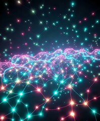 Obraz premium Neon Bioluminescent Nodes in Alien Night Sky