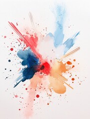 Vibrant Abstract Watercolor Splash with Blue, Red, and Orange Tones on White Background