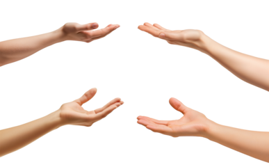 Set of empty hand holding something isolated on transparent background cutout png