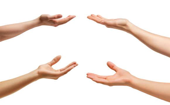 Set of empty hand holding something isolated on transparent background cutout png