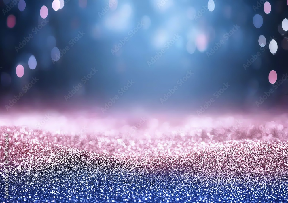 Poster sparkling bokeh lights in a festive abstract background with a gradient of shimmering blue and pink 
