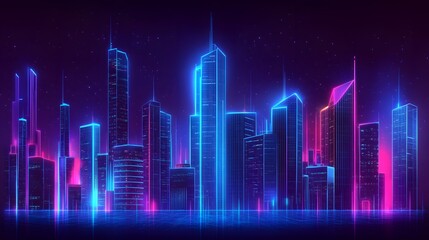 Fototapeta premium Neon Cityscape at Night Illuminated Towers and Skyscrapers