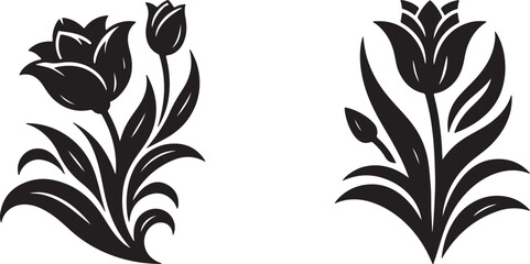 Tulip flower silhouette vector art illustration. Black and white Tulip flower vector illustration.