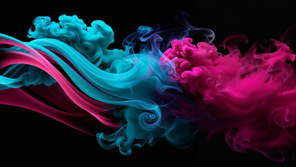 Pink and blue ink mixing together creating abstract shapes