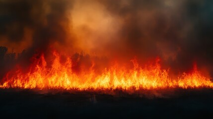 Wildfire spreads rapidly through dense forest landscape during dry season
