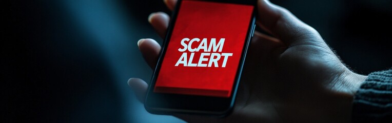 Smartphone displaying cybersecurity scam alert warning
