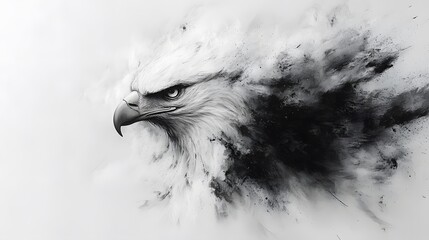 Eagle Totem symbolizes strength and freedom, depicted in striking monochrome with dynamic brush strokes conveying power and motion.