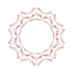 Damask Round Wreath decorative border round frame, rose gold circle ornament template porcelain decor, abstract ornamental for design ceramic, pottery, Chinaware pattern, boutiques, Victorian, vector