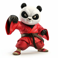 Cute Cartoon Panda in Martial Arts Costume Ready for Action