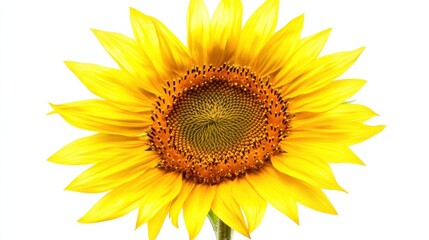 Fototapeta premium An intimate view of a sunflower with its large yellow petals and prominent brown center, isolated white background, minimalistic art style