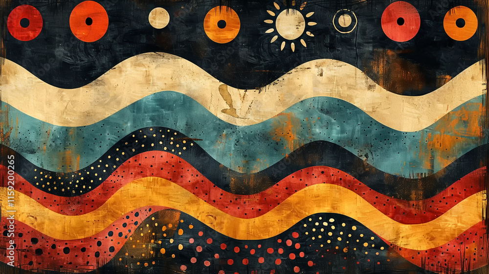Poster vibrant abstract waves of color and patterns in a modern art style