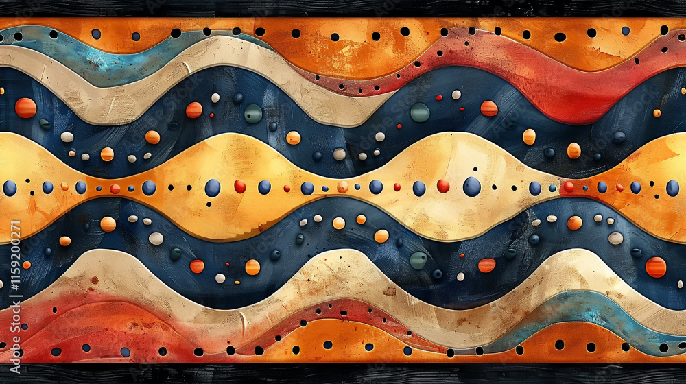 Poster colorful abstract waves with vibrant dots and flowing patterns