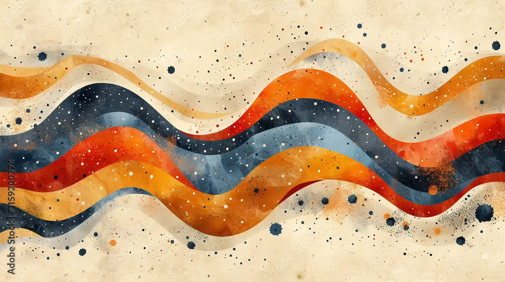 Poster creative waves of color flow across a textured background