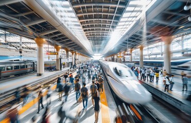 modern railway station with high-speed train

