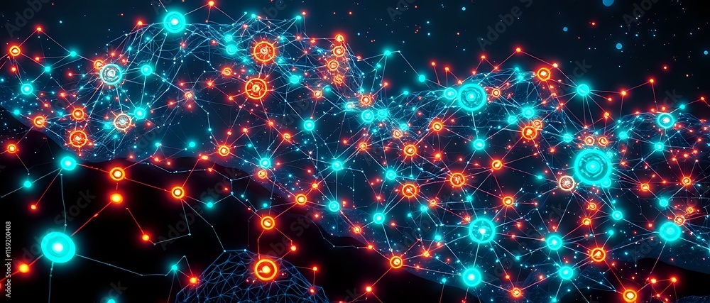 Aufkleber cosmic neural network - abstract data visualization on futuristic landscape