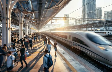 modern railway station with high-speed train

