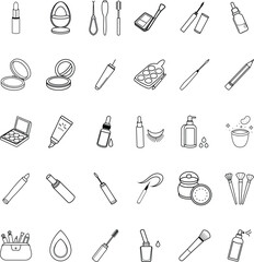 Cosmetics Makeup Tools Kit Icons of Beauty Products