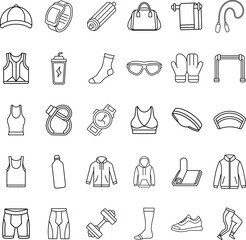 Fitness Equipment and Apparel Workout Gear Icons Collection