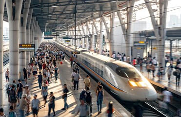 modern railway station with high-speed train

