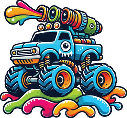 Fototapeta premium Bold and Colorful Monster Truck Illustration for Marketing, Powerful Monster Truck Illustration, Dynamic Monster Truck Artwork for High Energy Designs