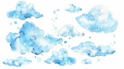 Soothing Watercolor Baby Blue Clouds for Versatile Designs and Backgrounds