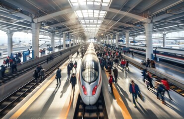 modern railway station with high-speed train

