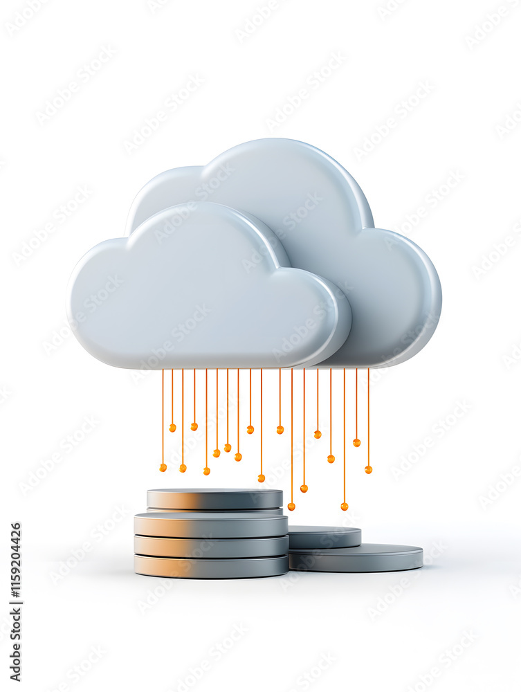 Poster a stylized image of a cloud above stacks of coins, symbolizing cloud computing and financial data ma