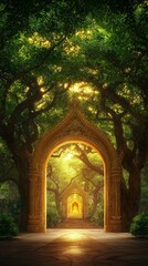 Fototapeta premium Ornately Carved Thai Temple Staircase at Twilight