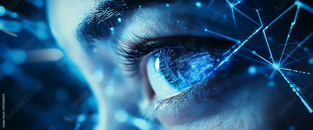 Aufkleber a close-up of an eye with digital elements representing technology and innovation.