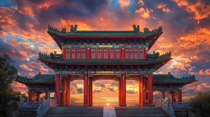 Fototapeta premium Forbidden City Entrance with Red and Gold Carvings