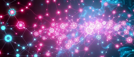 Cybernetic Art Nouveau Network with Pulsating Nodes