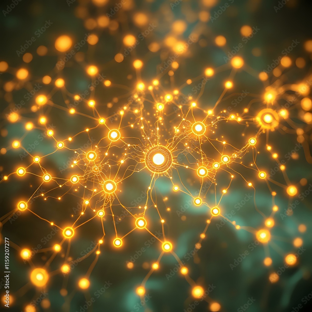 Poster Radiant Neural Network Data Visualization - Art Nouveau Style Bioluminescent Glow
