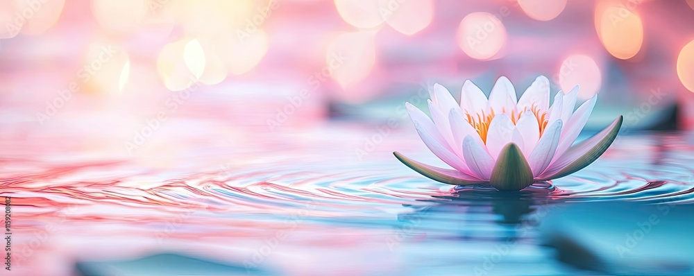 Poster lily floral abstract background idea. a serene water lily floating gracefully on a tranquil pond wit