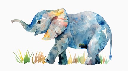 Obraz premium Adorable Watercolor Baby Elephant in Jungle Safari Illustration