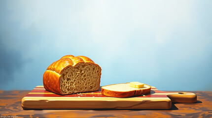 Freshly Baked Loaf of Bread With Butter on Wooden Cutting Board
