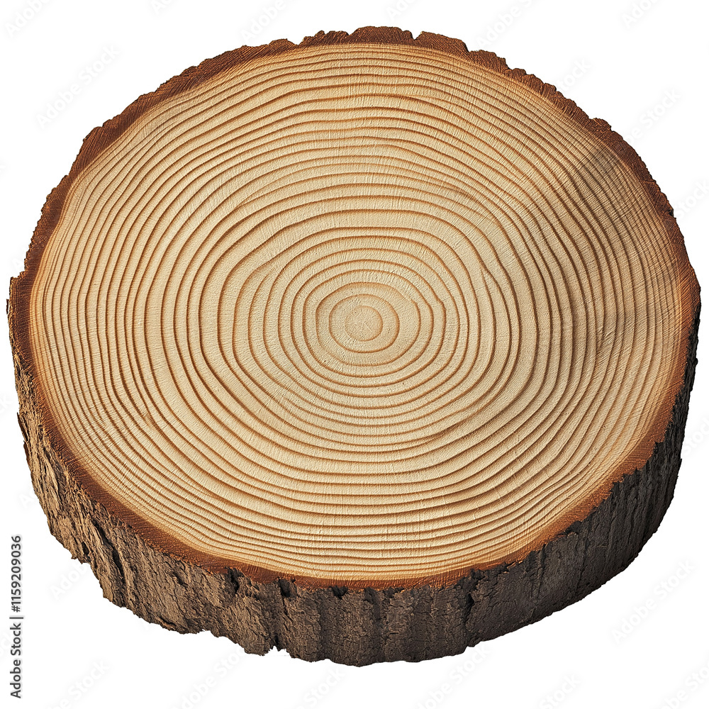 Poster tree slice showing growth rings isolated on transparent background