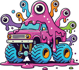 Bold and Colorful Monster Truck Illustration for Marketing, Powerful Monster Truck Illustration, Dynamic Monster Truck Artwork for High Energy Designs
