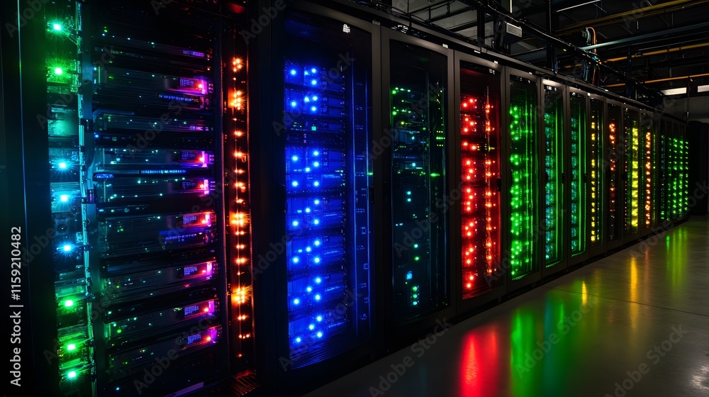 Aufkleber illuminated server racks in a modern data center