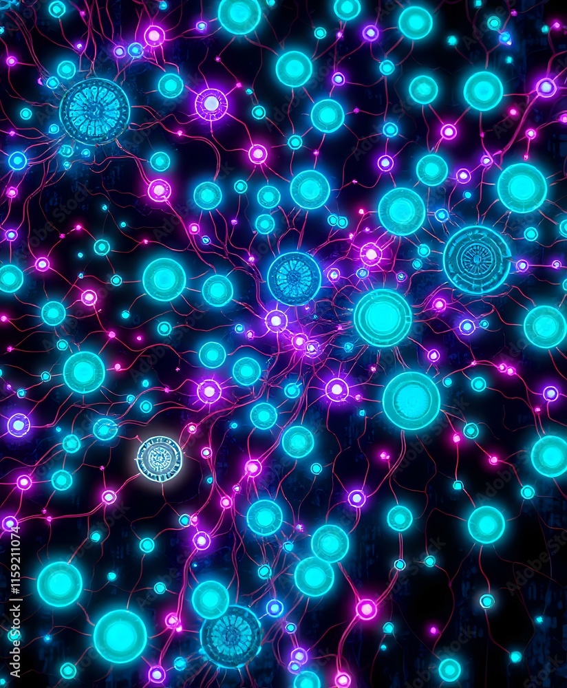 Poster luminous connection: intricate network of bioluminescent nodes