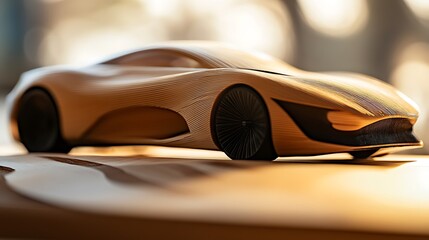 19. Close-up of the details on a home car modelâ€™s wooden facade with soft light and blurred background
