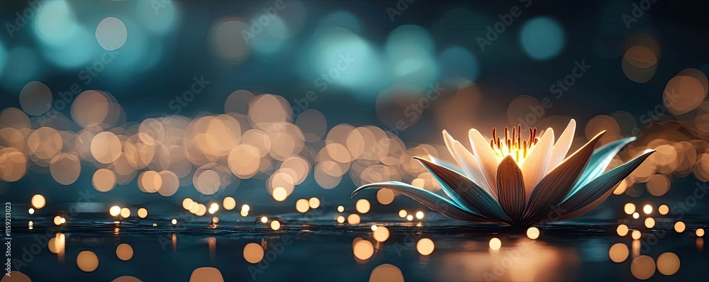 Poster lily floral abstract background idea. a serene water lily surrounded by soft glows in a tranquil set