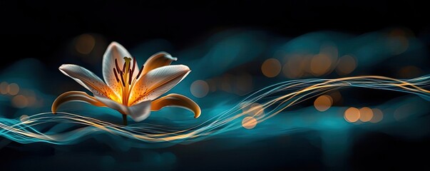 Lily floral abstract background idea. A vibrant lily illuminated by soft light, surrounded by gentle swirls of color and bokeh.